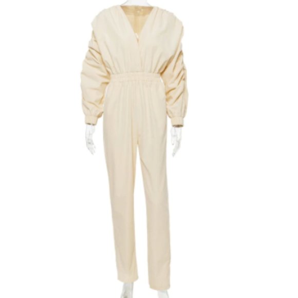 Cream High Waisted Jump Suit - Picture 7 of 12
